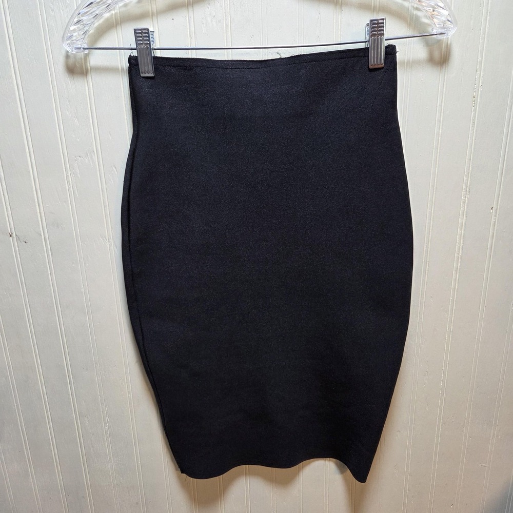 WOW Couture Skirt Womens Small Black Bandage Knit Bodycon Knee Length‎ Stretch